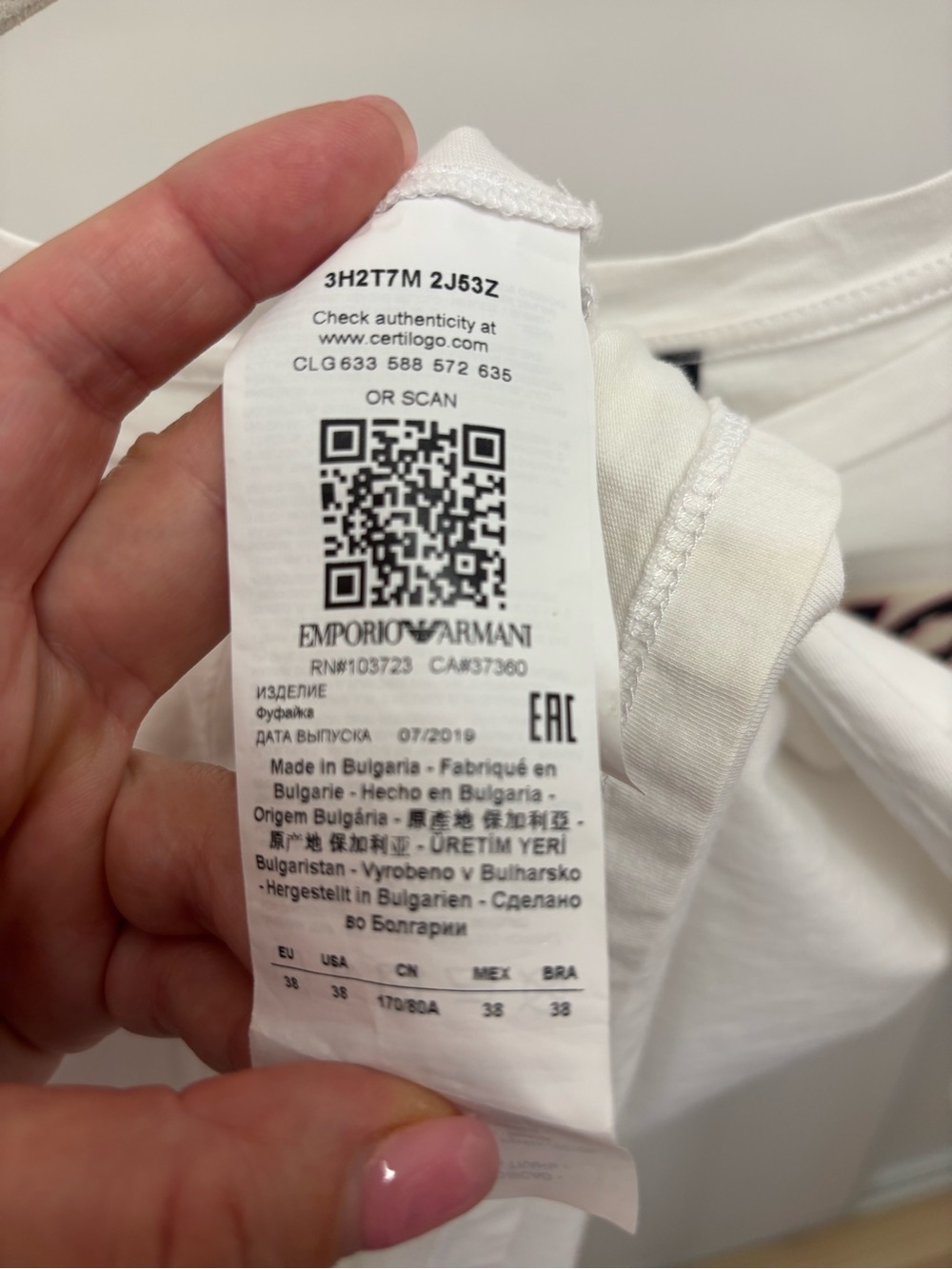 Emporio Armani White Graphic Short-Sleeve Tee With Pink & Blue Accents View 6